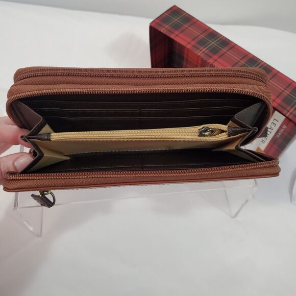 Mundi Zip Around Wallet Faux Leather Brown Card Checkbook 7.8" x 4" NWT - Picture 6 of 12